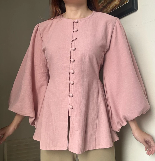 Astrid Top Atasan kemeja blouse wanita kerja linen tangan balon panjang korean style - Gambar 2